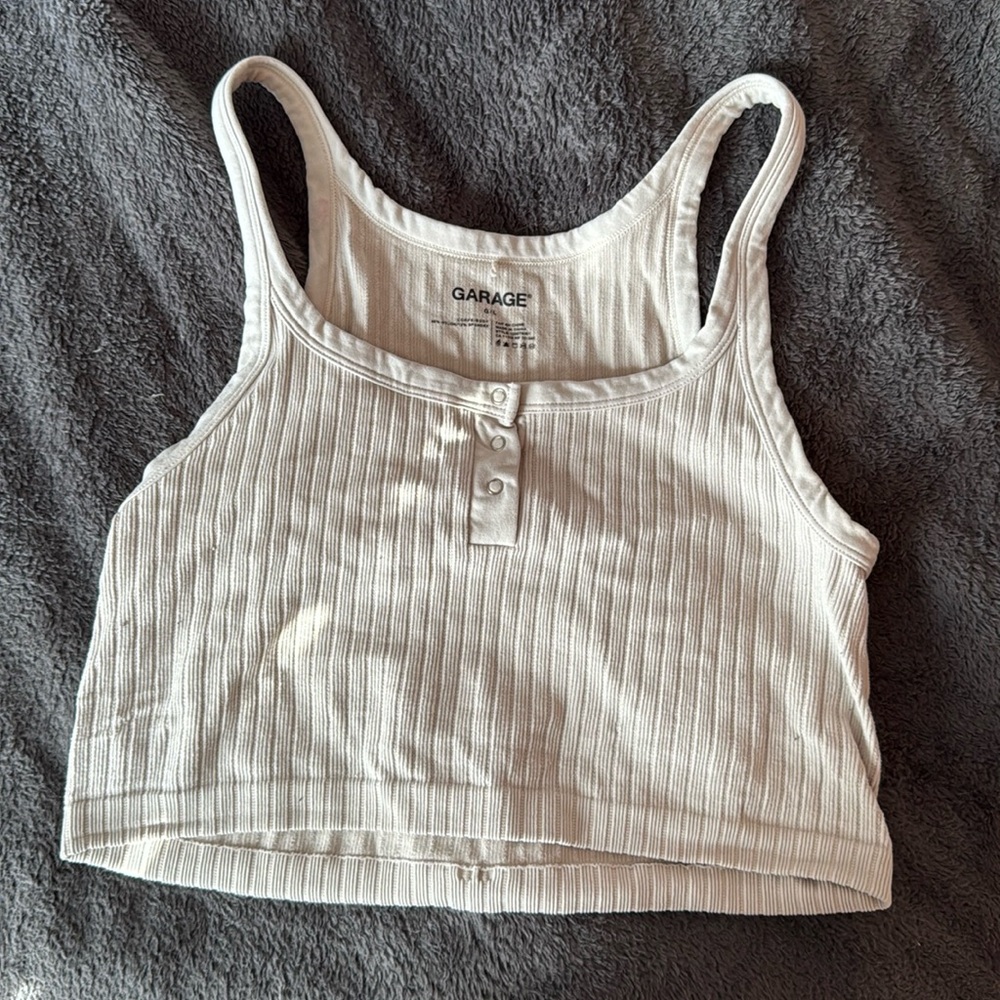 GARAGE cream crop tanktop, size L, ribbed